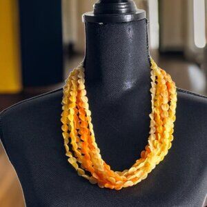 Beautiful vintage orange toned beaded leaf necklace